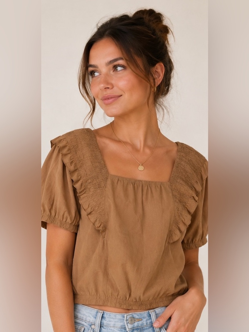 Joy Joy Ruffle Blouse Size XS Smocked Summer Tie Back Preppy Boho Feminine Chic